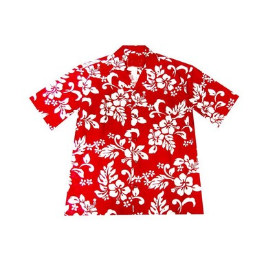 Red Hawaiian Shirt (S - 3XL in-stock) - 100% Cotton Poplin Tropical Print w/ Coconut Buttons