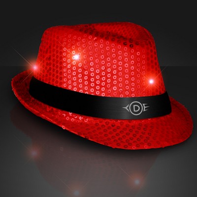 Sequin Red Fedora Hats with Black Bands - PRINTED