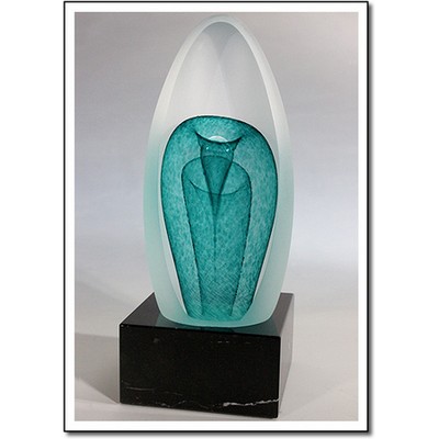 Jade Frost Fountain Art Glass Sculpture w/ Marble Base (3"x7.5")