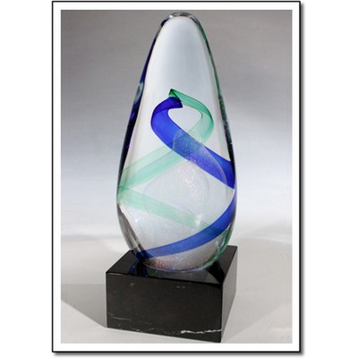 Blue/Jade Aladdin Art Glass Sculpture w/ Marble Base (3.25"x7.5")
