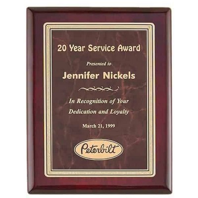 Rosewood & Ruby Piano Finish Plaque with Marble Design Brass Plate (10.5" x 13")