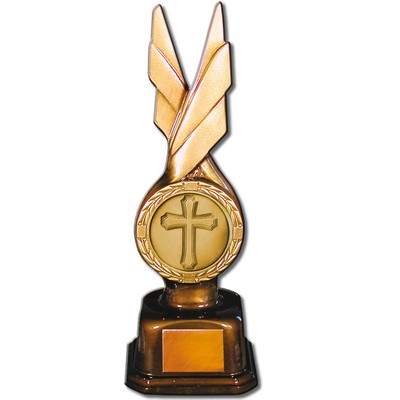 Stock Phoenix 9" Trophy with 2" Cross Coin and Engraving Plate