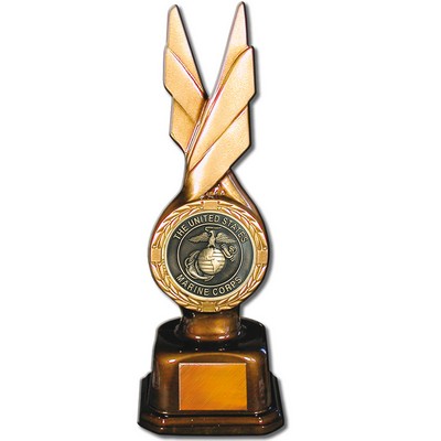 Stock Phoenix 9" Trophy with 2" US Marine Corp Coin and Engraving Plate