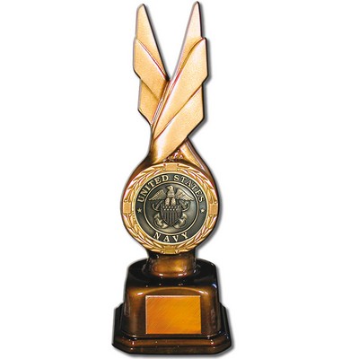 Stock Phoenix 9" Trophy with 2" US Navy Coin and Engraving Plate
