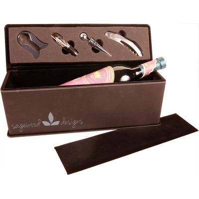 Leatherette Single Wine Box With Tools – Black/Silver