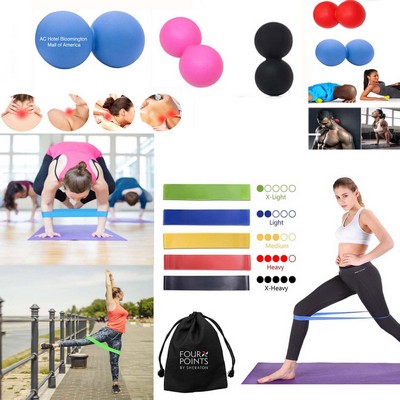 iBank ® Double Massage Ball + Fitness Resistance Bands Set