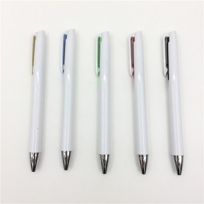 White Barrel Plastic Ball Pen With Click Action