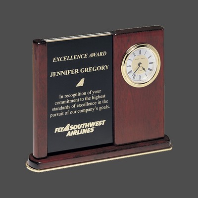 Rosewood Upright Clock w/2 Engravable Plates (6¾"x8½")