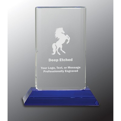 7 3/4" Crystal Cylinder Award on Blue Pedestal Base