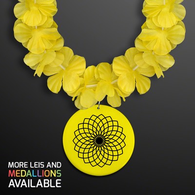 Yellow Flower Lei Necklace with Yellow Medallion (Non-Light Up) - PRINTED