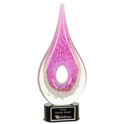 12" Pink Round Window Rain Drop Art Glass Award