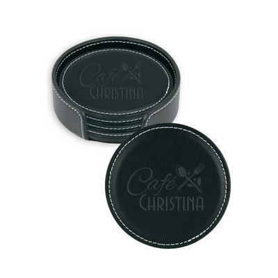 Vintage Leather Round Coaster Gift Set