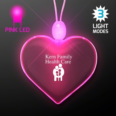 Light Up Promotional Acrylic Heart Necklaces with Pink LED - PRINTED