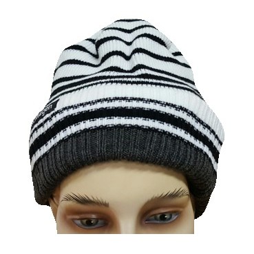 Knit Beanie Cap w/Stripe Detail