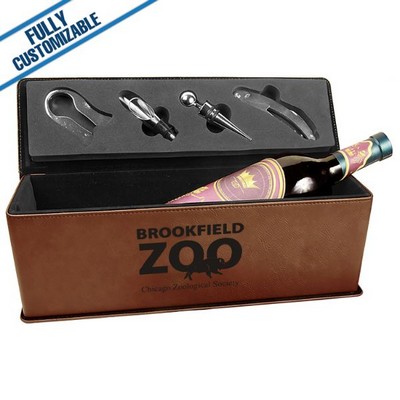 Brown Leatherette - Single Wine Box With Tools