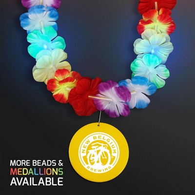 Rainbow Lei LED Flower Necklace with Yellow Medallion - PRINTED