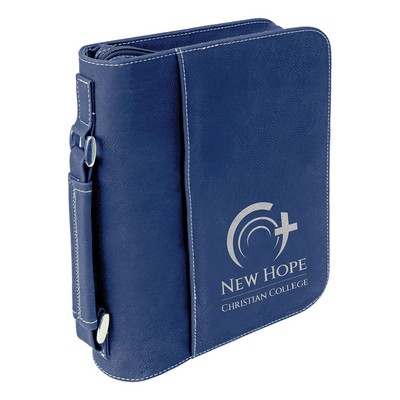 7½" x 10¾" Blue & Silver Leatherette Book/Bible Cover with Handle & Zipper