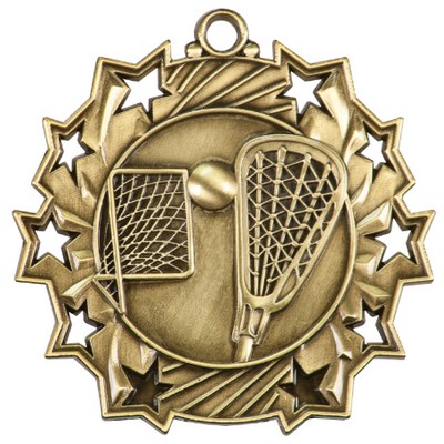 2 1/4" Ten Star Antique Finish Medal-Lacrosse