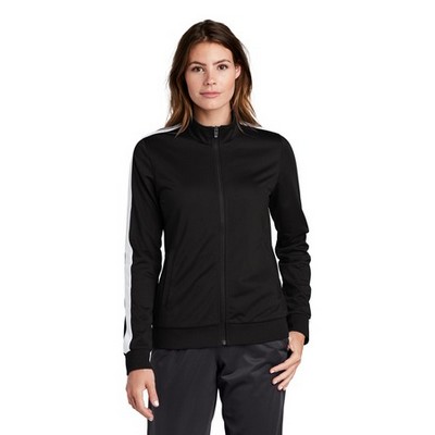 Sport-Tek ® Ladies Tricot Sleeve Stripe Track Jacket.