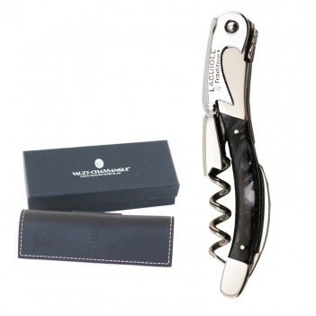 Laguiole Tradition® Black Corkscrew w/Pearl White Plexi Handle