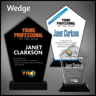 9" Wedge Clear Budget Line Acrylic Award on a Black Base