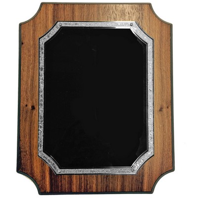 Walnut Veneer Plaque w/Frosted Silver & Black Plate (9"x 12")