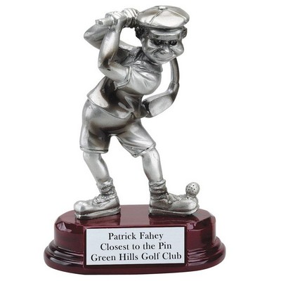 5 ½" Antique Pewter Comic Male Golf Hit & Swing Trophy