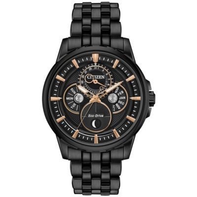 Citizen Men's Calendrier Moonphase Eco-Drive Watch w/Black Bracelet & Black Dial