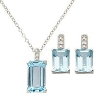 Jilco Inc. Emerald Cut Blue Topaz & Round Diamond Earring & Necklace Set