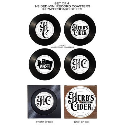 1-Sided Mini Record Coasters - Sets of 4 - Paperboard Box W/ Label On Back