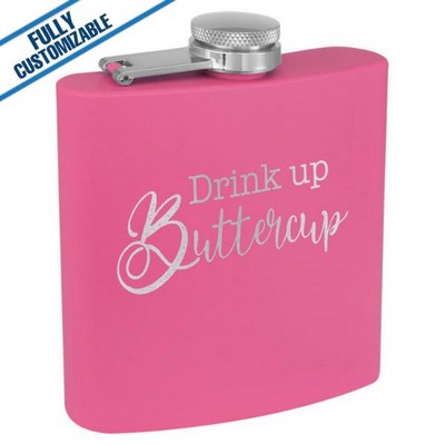 6 Oz. Pink Matte Powder Coated Stainless Steel Flask