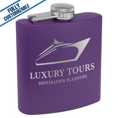 6 Oz. Purple Matte Powder Coated Stainless Steel Flask