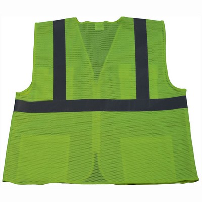 Lime Mesh Solid 4-Pocket ANSI Class II Safety Vests