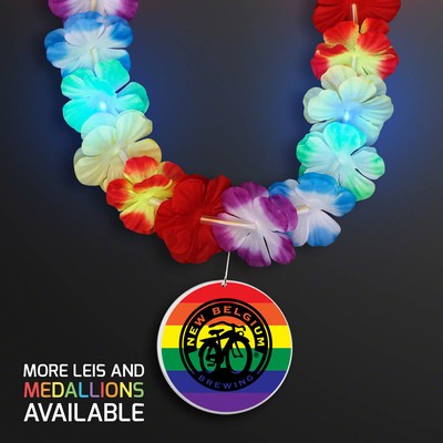 Rainbow Lei LED Flower Necklace with Rainbow Medallion - PRINTED