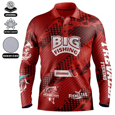 Unisex & Kids' Sublimation Long Sleeve Fishing Henley - 165G