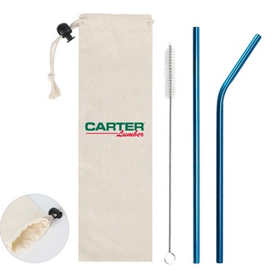 Colorful Stainless Steel Straw Kit with Jute Bag