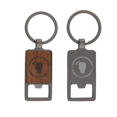 Wood Inlay metal Keychain with Bottle Opener (Black Nickel finish)