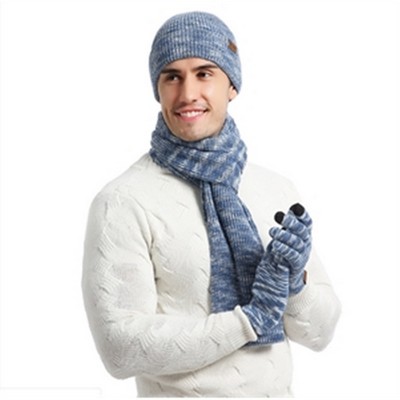 Men Winter Warm Knit Beanie Hat, Infinity Scarf, and Gloves