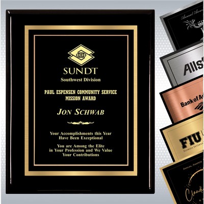 Black Piano Finish Wood Plaque w/Choice of Double Engraved Plate (10.5" x 13")