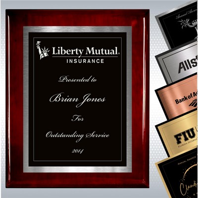 Rosewood Piano Finish Wood Plaque w/Choice of Double Engraved Plate (8" x 10")