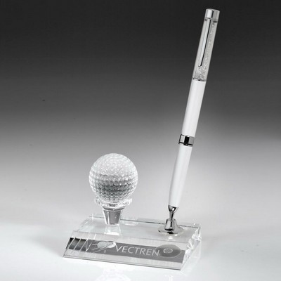 White Ballpoint Pen Set - Crystal Desktop Award