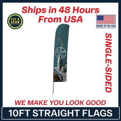 10' Single Sided Premium Straight Flag with Spike Base - Made in the USA
