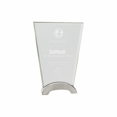 7 1/2" Clear Fan Platinum Glass Award w/ Arch Metal Base