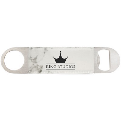 1 1/2" x 7" White Marble Leatherette Bottle Opener