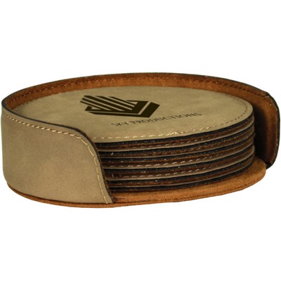 4" Light Brown Leatherette 6-Coaster Set