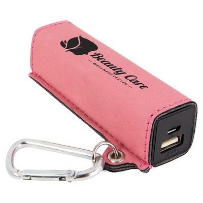 Pink Leatherette 2200 mAh Power Bank with USB Cord