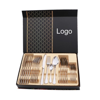 24 Pcs Food Grade Stainless Steel Cutlery Set w/Gift Box