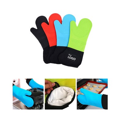 Heat Resistant Silicone Oven Mitts w/Soft Cotton Lining
