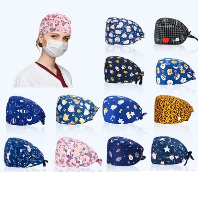 Button Side 100% Cotton Scrub Cap