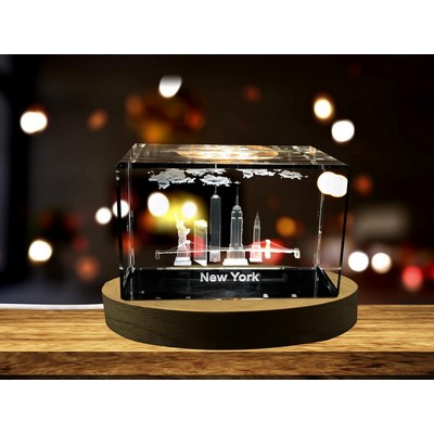New York City Landmarks 3D Engraved Crystal Trophy Award - Illuminated Souvenir